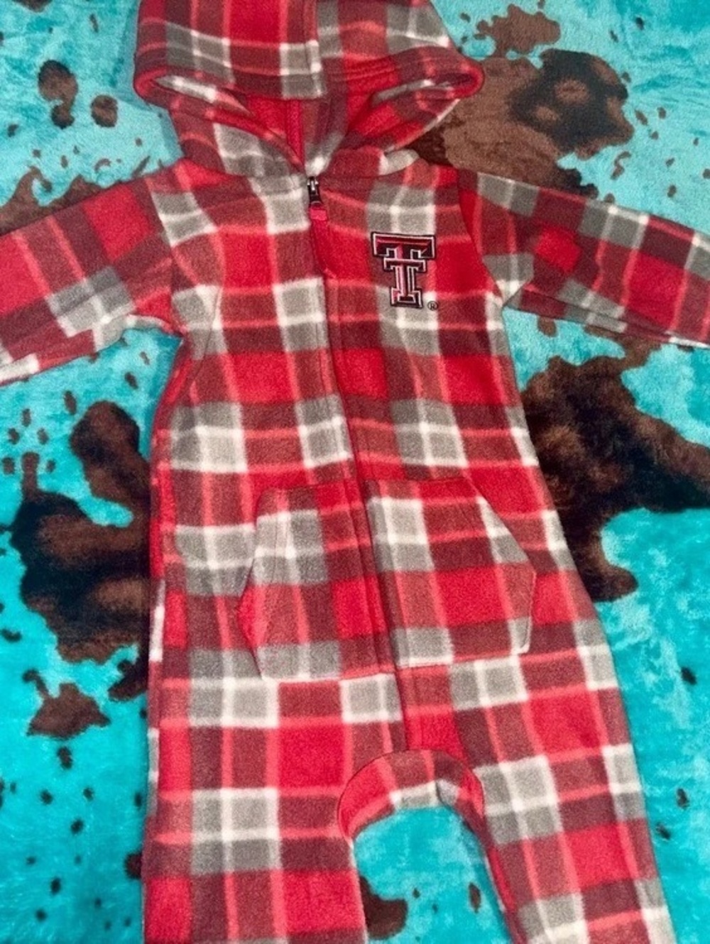 Colosseum Texas Tech Red Raiders Infant Plaid Fleece Hooded Coverall